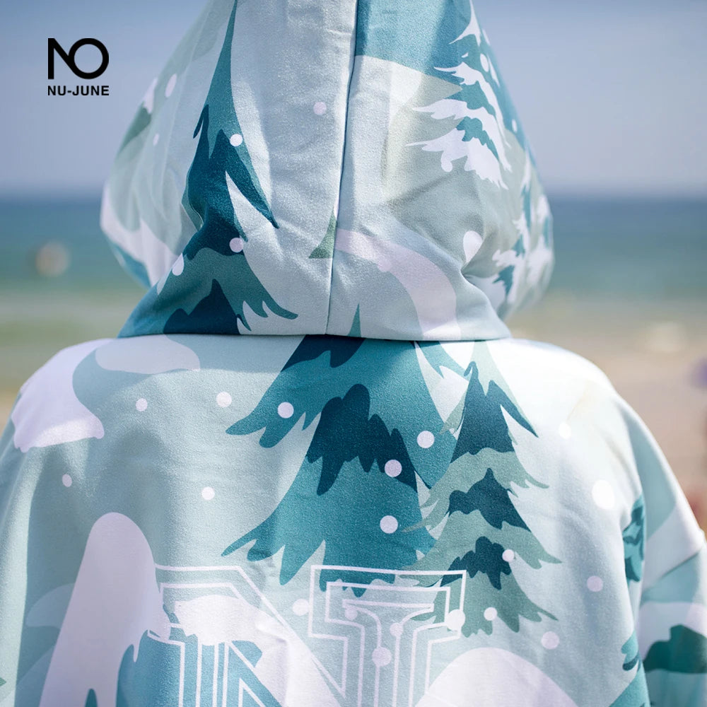 Nu-June Microfiber Changing Robe Women Man Swimming Diving Bathrobe Cloak Printing Bath Towel Outdoor Hoodie Beach Poncho Towels