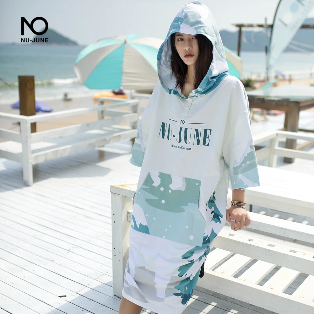 Nu-June Microfiber Changing Robe Women Man Swimming Diving Bathrobe Cloak Printing Bath Towel Outdoor Hoodie Beach Poncho Towels