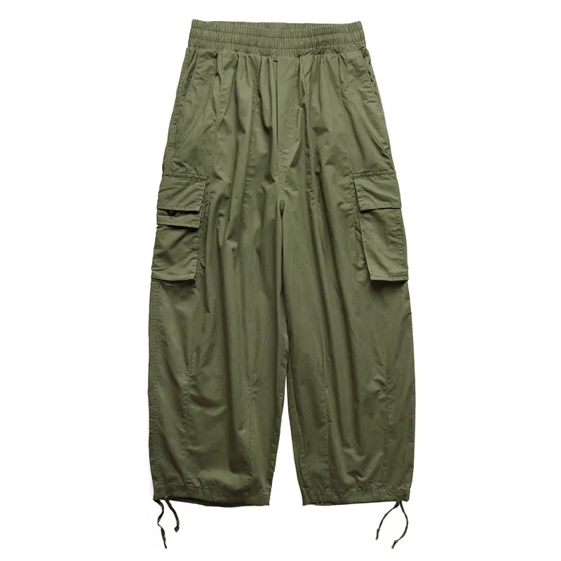 Multi-Pocket Cargo Pants Men's Casual Solid Colour Straight Pants Baggy Wide-leg Cropped Pants Men Ankle-length Pants