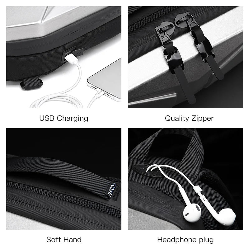 OZUKO Hard Shell Men Shoulder Bag Fashion Chest Bag Male Waterproof Short Trip Messenger Bags USB Charging Crossbody Sling Bag