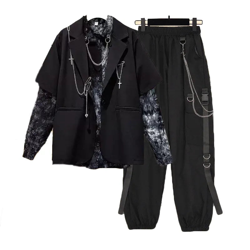 Autumn 2023 Women Chain Cargo Pants+Chian Blouse+Chain Vest Women Streetwear Harajuku 3 Piece Set For Women Pants