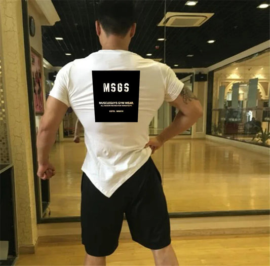 Muscleguys Brand Gyms Clothing Fitness T-Shirt Bodybuilding NO PAIN NO GAIN print Shirt Men slim fit T-Shirt