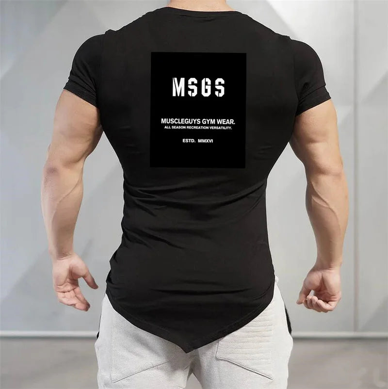 Muscleguys Brand Gyms Clothing Fitness T-Shirt Bodybuilding NO PAIN NO GAIN print Shirt Men slim fit T-Shirt