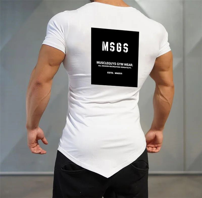 Muscleguys Brand Gyms Clothing Fitness T-Shirt Bodybuilding NO PAIN NO GAIN print Shirt Men slim fit T-Shirt