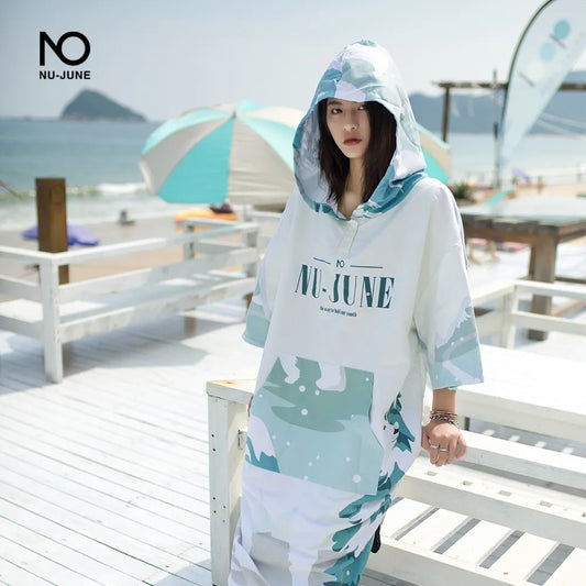 Nu-June Microfiber Changing Robe Women Man Swimming Diving Bathrobe Cloak Printing Bath Towel Outdoor Hoodie Beach Poncho Towels