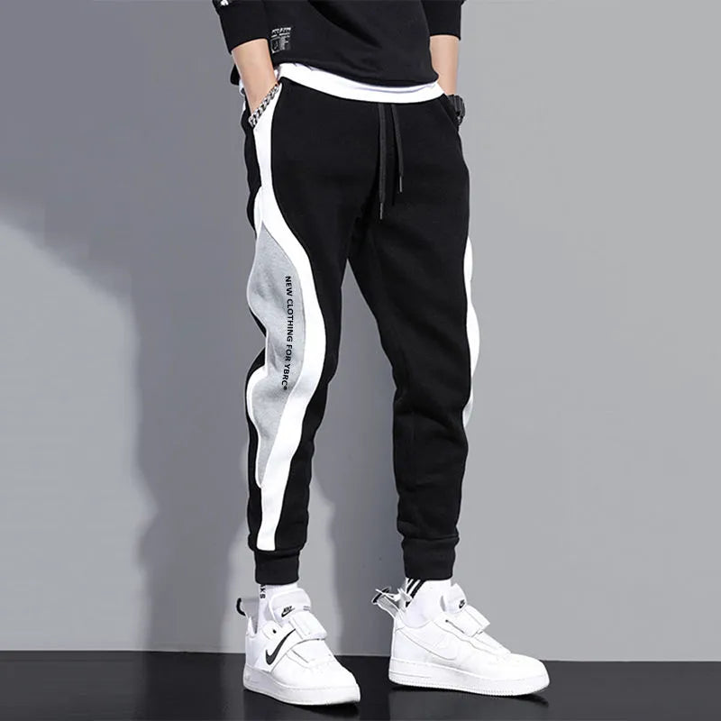 4seasoneAttire -Autumn Men's Wide Loose Casual Pants Mens Patchwork Nine-point Sports  Elastic Rope Breathable Tie-foot Trousers