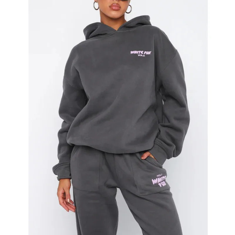 Letter Print Sports Hoodies Sets Long Sleeve Hooded Sweatshirts Drawstring Long Jogger Pant Two Piece Set Casual Suits For Women