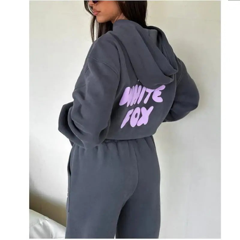 Women's hoodies sets 2024 Spring Fleeced Letters Printing Loose Hoodie Two Piece Sweatpants Jogger Pants Set Sweatsuit Tracksuit