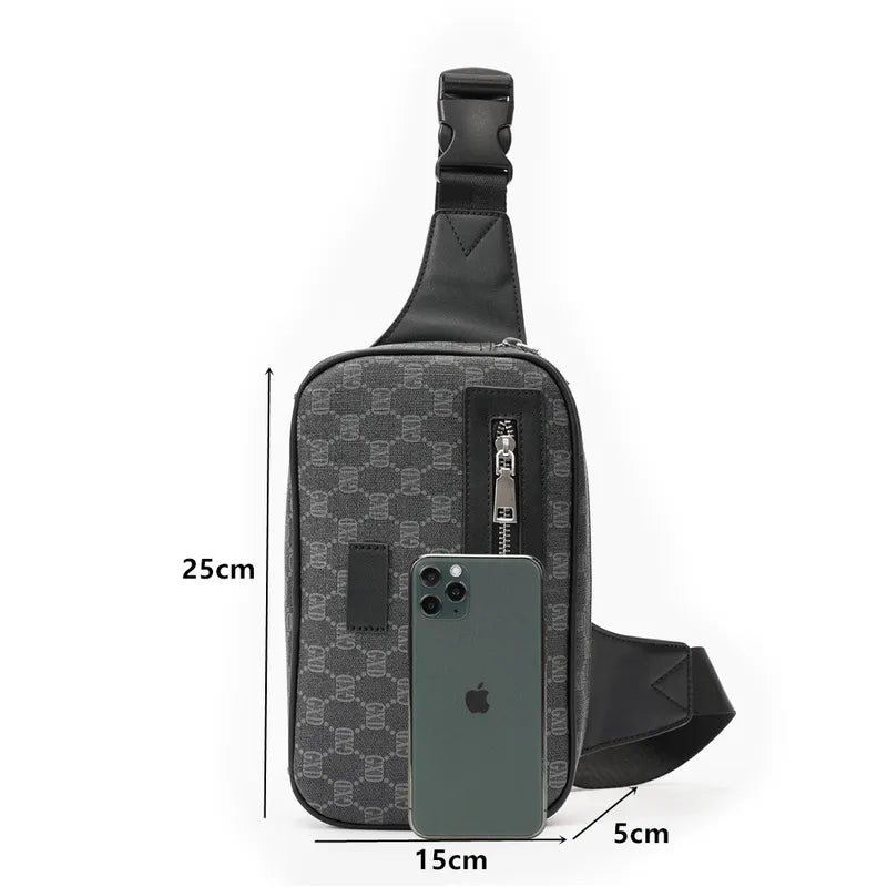 Men Shoulder Bags PU Retro Printing Waterproof Convenient Fashion Chest Bag Leisure Outdoor Sports Bicycle Mobile Phone Waistpack