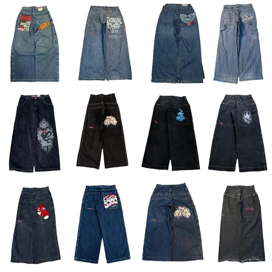 JNCO Streetwear Wide Leg Jeans Men Y2K Hip Hop Harajuku Eagle Embroidered Retro Casual Denim Pants Baggy High Waist Trousers New