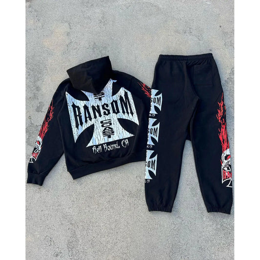 2023 Spring and Autumn Gothic Print Men's and Women's Hip Hop Hoodie Set New Streetwear Tracksuit Men Y2k Clothes Funny Coats