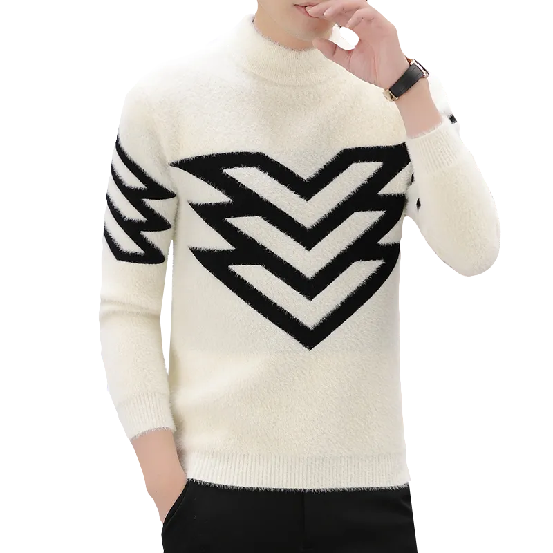 Men Autumn/winter Fashion Heavy Knit Turtleneck Sweater Mink Cashmere Knit Handsome Slim New Pullover with Thick Foundation