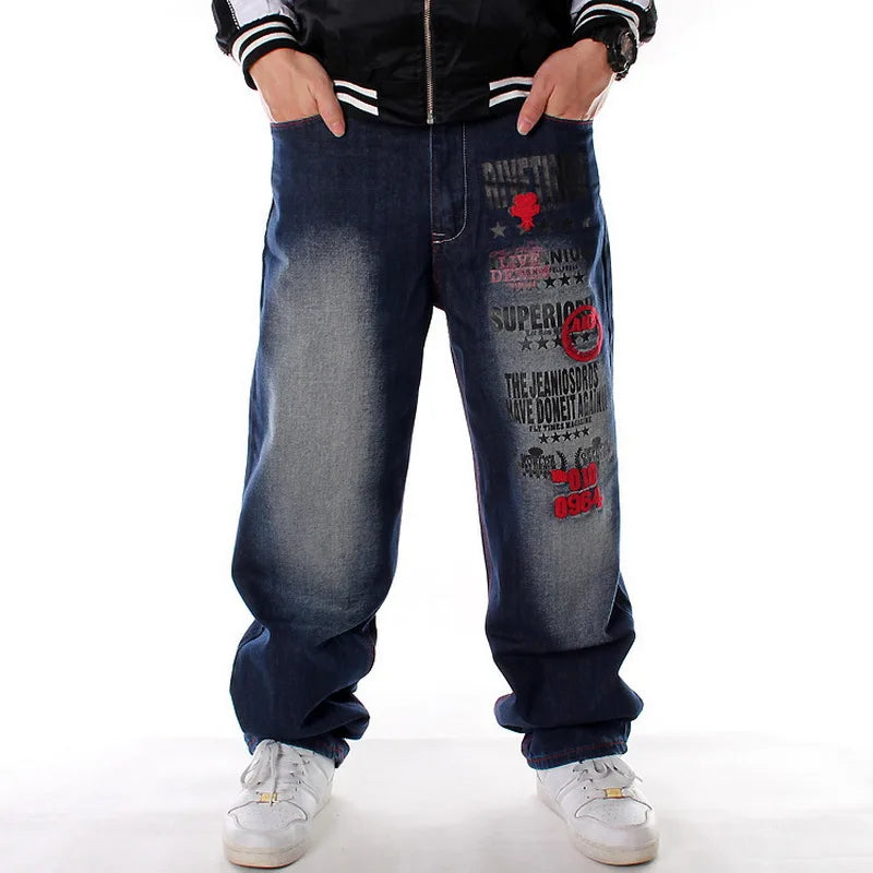 American Retro Black Embroidered Jeans Male Y2K Street Baggy Fashion Gothic Punk Style Loose Casual Joker Cowboy Mop Pants