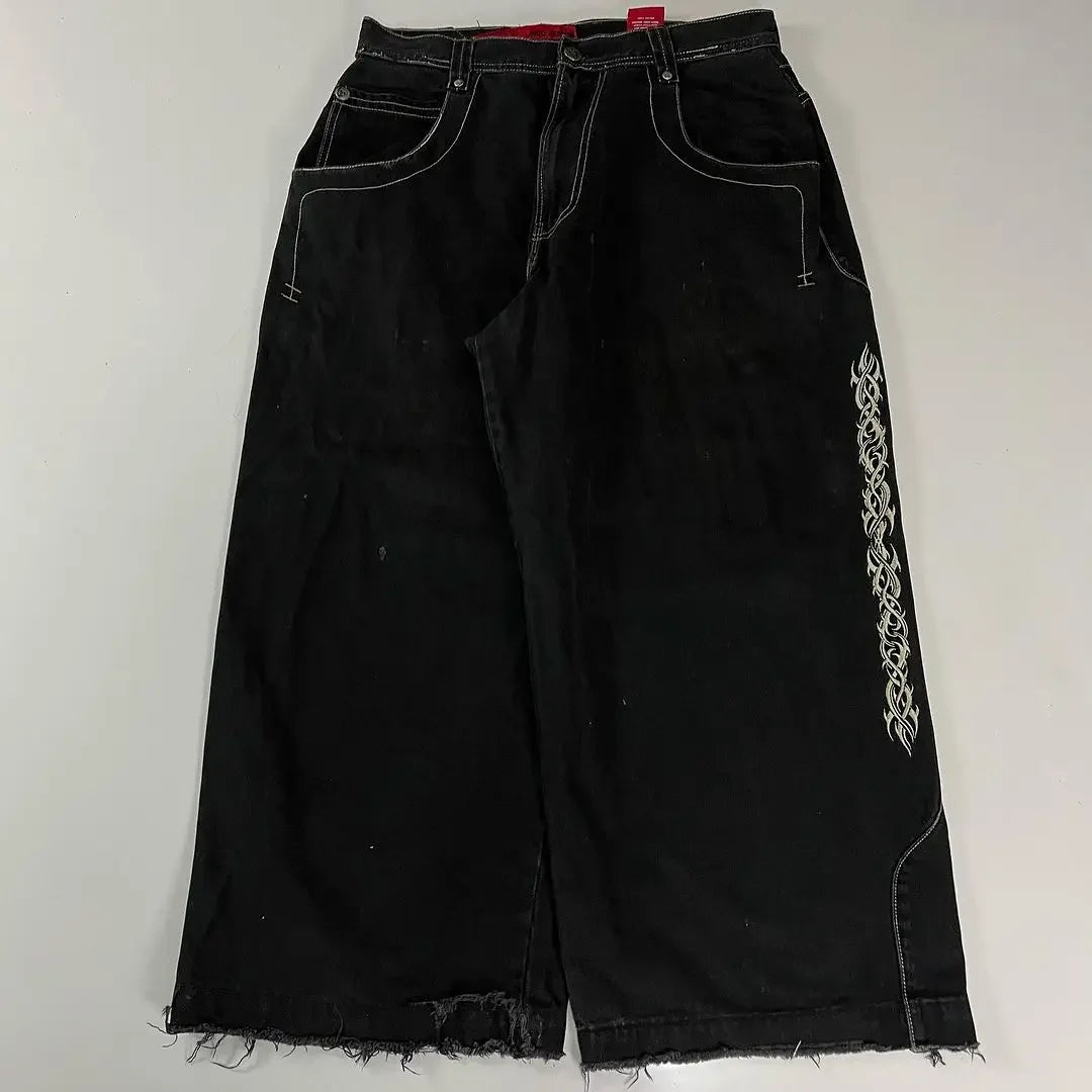 JNCO American embroidered washed jeans zipper splicing high street fashion brand Y2K retro niche loose straight Baggy pants