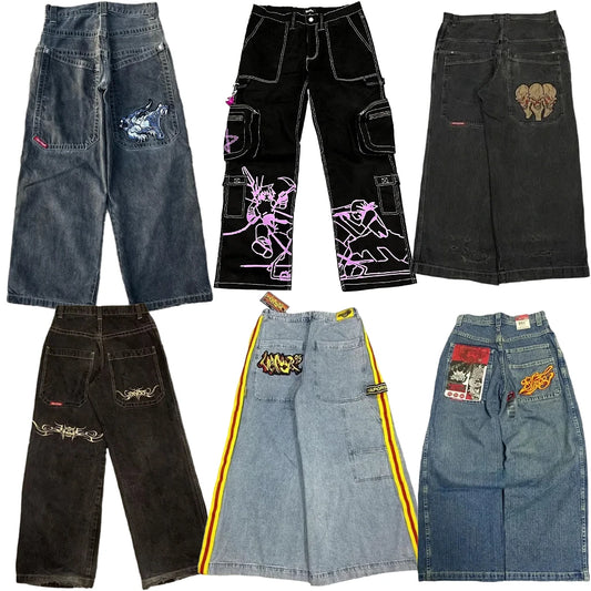 Y2K Hip Hop Streets Harajuku Embroidered JNCO Jeans High Quality High Waisted  Baggy Jeans Women’s Loose Wide Leg Jeans Pants