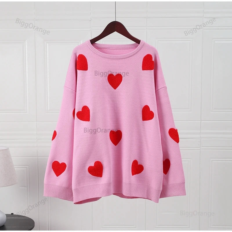 Love Embroidery Women's Knitting Sweaters Sweet Chic Long Sleeved Hoodie