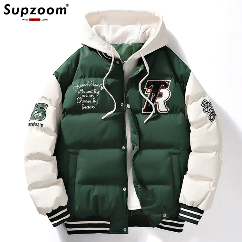 Supzoom New Arrival Casual Embroidery Mens Winter Trendy Fake Two-piece Hooded Bread Suit Couple Cotton-padded Jackets And Coats