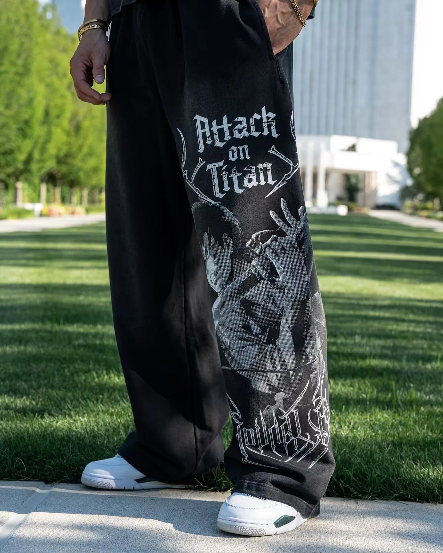 young  American sweatpants, stretch collaboration, anime, cool jogger, cotton terry, printed wide-leg casual pants cargo