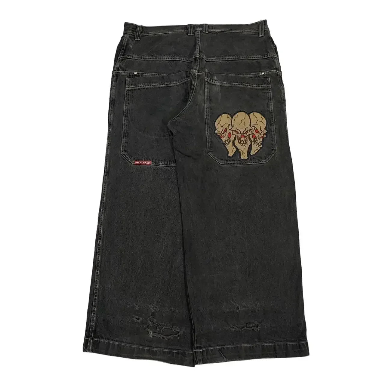 JNCO Jeans New Y2K Womens Harajuku Retro Hip Hop Embroidery Baggy Jeans Black Pants Gothic High Waisted Wide Trousers Streetwear