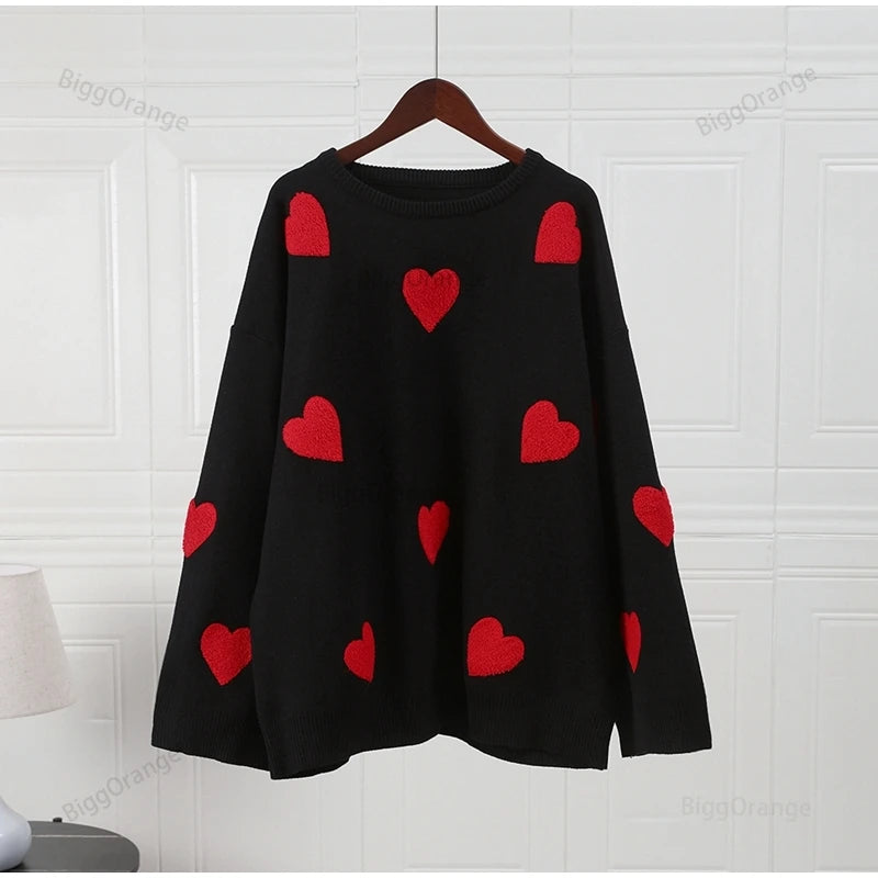 Love Embroidery Women's Knitting Sweaters Sweet Chic Long Sleeved Hoodie