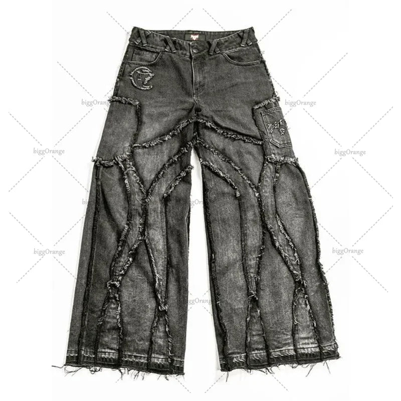 Y2k Old Washed Men's Hip Hop Oversized Jeans 2023 New Fashion Casual Punk Rock Loose Straight Wide Leg Pants Streetwear