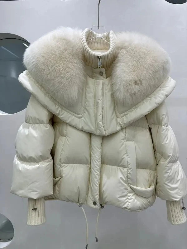 Fox Fur Collar Goose Down Jacket Fur Down Jacket Female Short Haining Winter Coat 2023 New Bread Clothing Women Winter Parkas