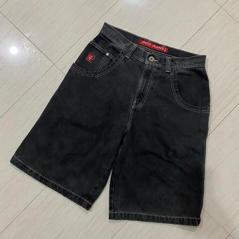 JNCO Y2K baggy jeans Denim Shorts Harajuku vintage pattern Men Women Hip Hop New Summer Gothic Men Basketball Shorts Streetwear