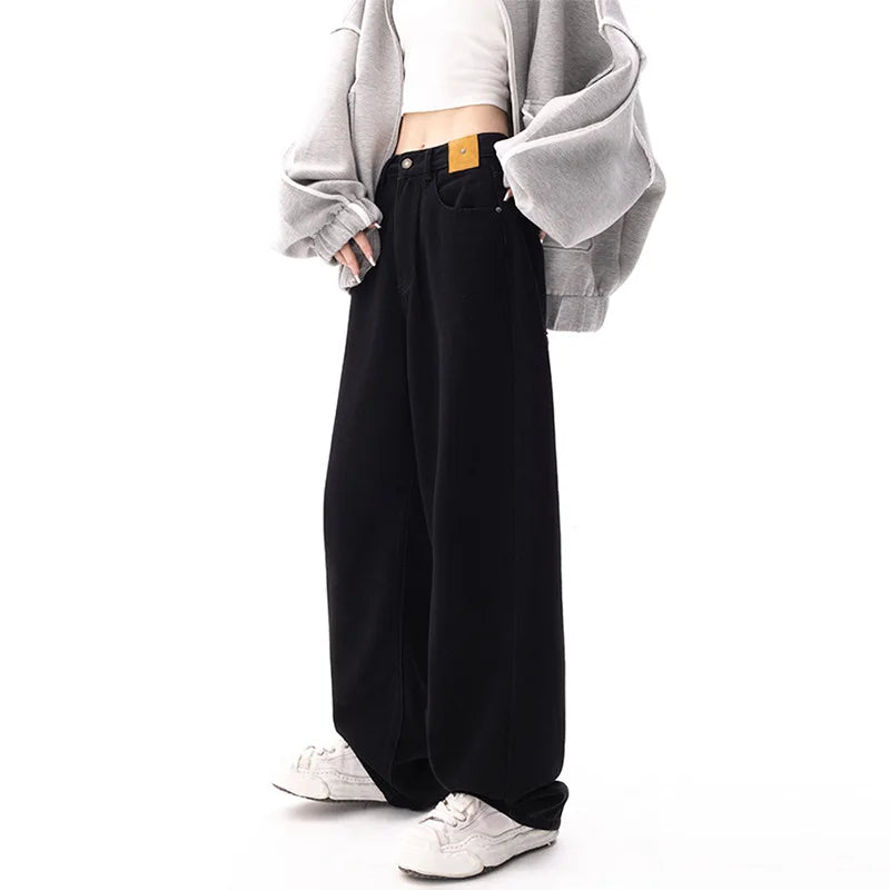 Black Baggy Jeans Women Y2K Harajuku Hippie Korean Oversize Wide Leg Denim Pants Female Casual Kpop Streetwear Trousers