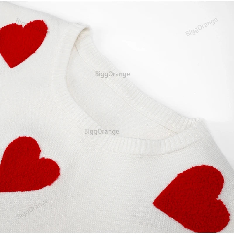 Love Embroidery Women's Knitting Sweaters Sweet Chic Long Sleeved Hoodie