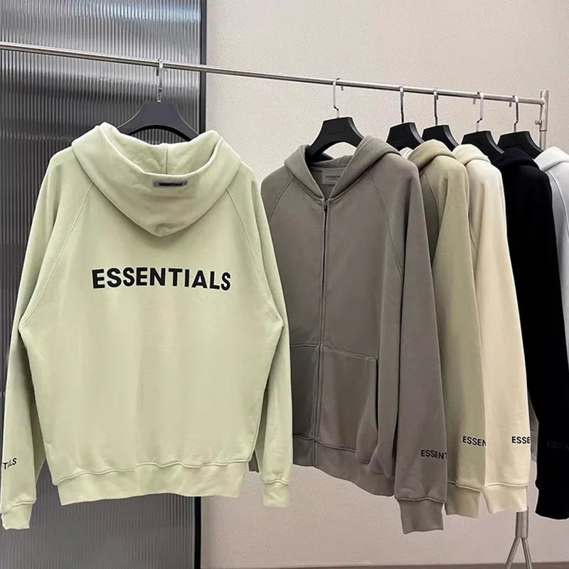 Essentials Hoodies Fashion Zipper Hooded Sweatshirts Men's and Woman's Zip Hoodie Cotton Hip Hop Oversized Hoodie Streetwear