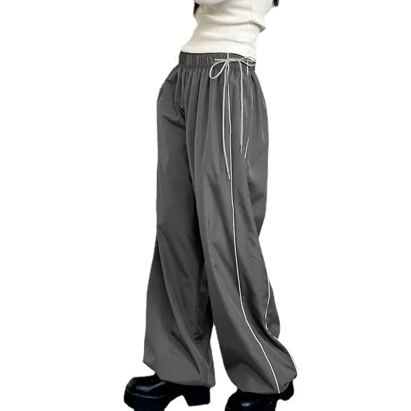 Women Drawstring Baggy Trousers Casual Streetwear Side Stripe Elastic Straight Cargo Pants 2023 Y2k Aesthetic Jogger Sweatpants