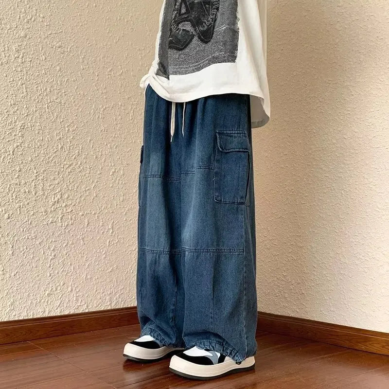 Hip Hop Jeans for Men Wide Leg Loose Straisht Cargo Trousers Harajuku Streetwear Fashion Pants New for Male