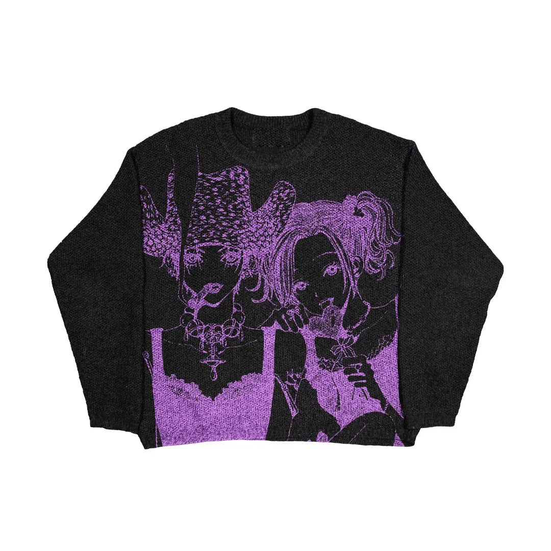 Harajuku Vintage Cartoon Sweater Anime Print Jumper Oversize Men Sweaters Y2K Gothic Punk Streetwear Knit Pullover Autumn Winter
T-Shirt