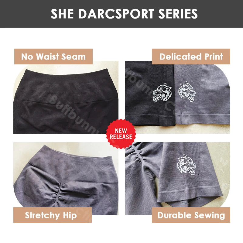 She Darc Seamless Shorts Women High Quality Female Gym Wear Big Wolf Head Lady Fitness Outfit Womans 2024 Summer Yoga Shorts