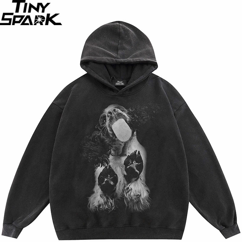 2024 Hip Hop Oversize Hoodie Sweatshirt Men Streetwear Funny Doberman Dog Animal Graphic Harajuku Washed Black Hooded Pullover