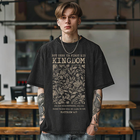 God Kingdom Graphic Printed Washed Tshirt For Men, Oversized Faith TShirt  For Unisex  Women 100% Cotton Hip  Four Seasons Tops