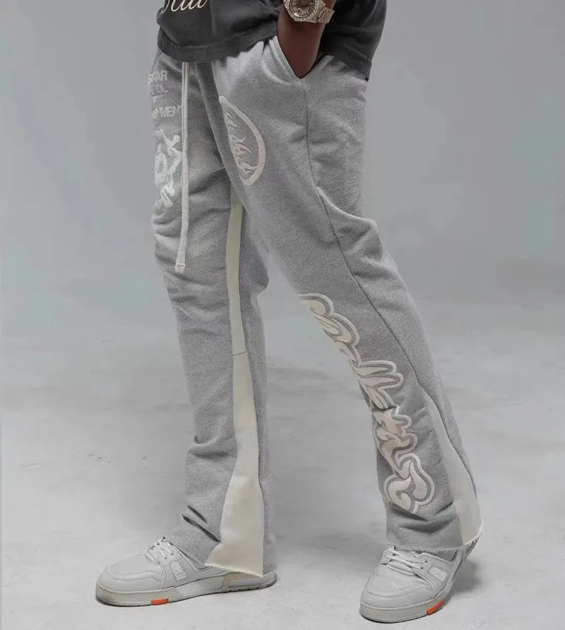 Y2K Vintage Men Streetwear Grey Baggy Hell Star Cargo Sweat Pants Trousers Joggers Hellstar Flare Stacked Sweatpants Clothes