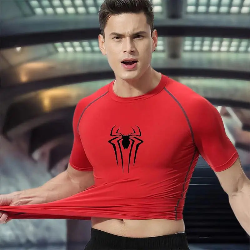 Printed Men's Athletic Compression T-Shirts Athletic Quick Dry Breathable Rash Guard Athletic Tight Workout Tops Summer Men