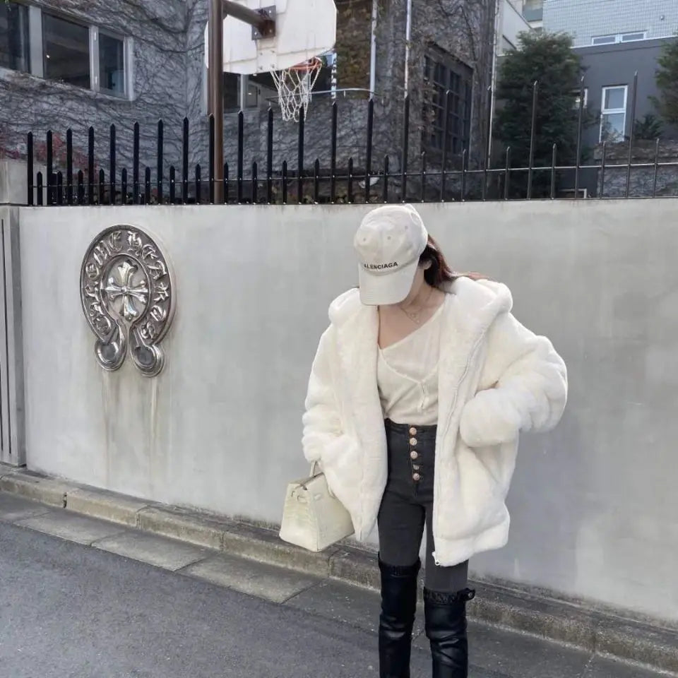 Korean Thickened Mink Velvet Coat Women Winter Clothes New Jacket Version Loose Imitation Rabbit Fur Plush Hooded Fur Coat