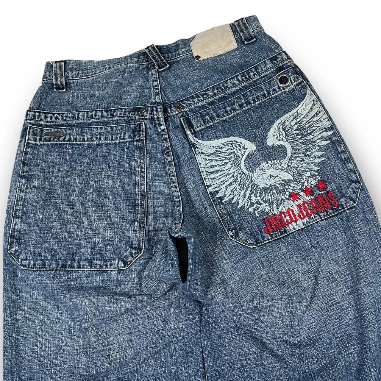 JNCO Streetwear Wide Leg Jeans Men Y2K Hip Hop Harajuku Eagle Embroidered Retro Casual Denim Pants Baggy High Waist Trousers New