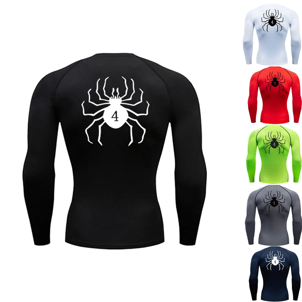 Men's Rashguard Spider Print Compression T-Shirts for Men Gym Fitness Undershirts Quick Dry Athletic Shirt Tops Sportswear Male