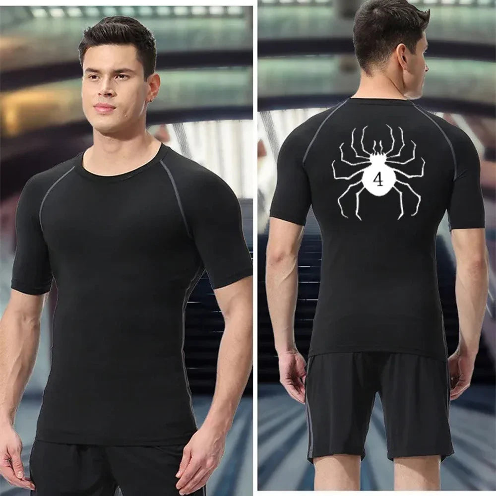 Men's Rashguard Spider Print Compression T-Shirts for Men Gym Fitness Undershirts Quick Dry Athletic Shirt Tops Sportswear Male