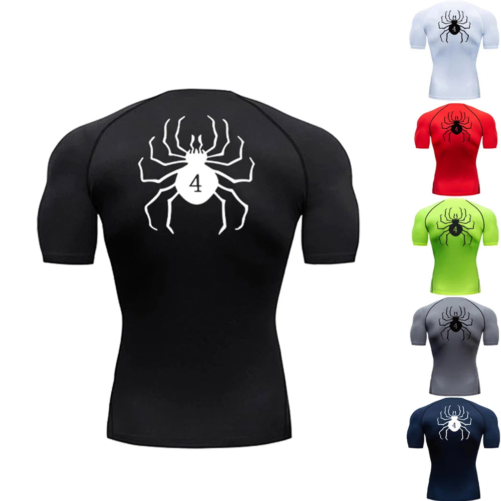 Men's Rashguard Spider Print Compression T-Shirts for Men Gym Fitness Undershirts Quick Dry Athletic Shirt Tops Sportswear Male