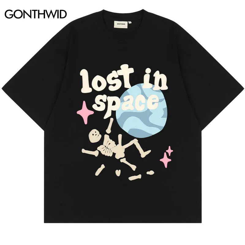 Punk Tshirt Streetwear Hip Hop Skull Skeleton Letter Planet Print Gothic Rock T-Shirts Harajuku Casual Cotton Short Sleeve Tops