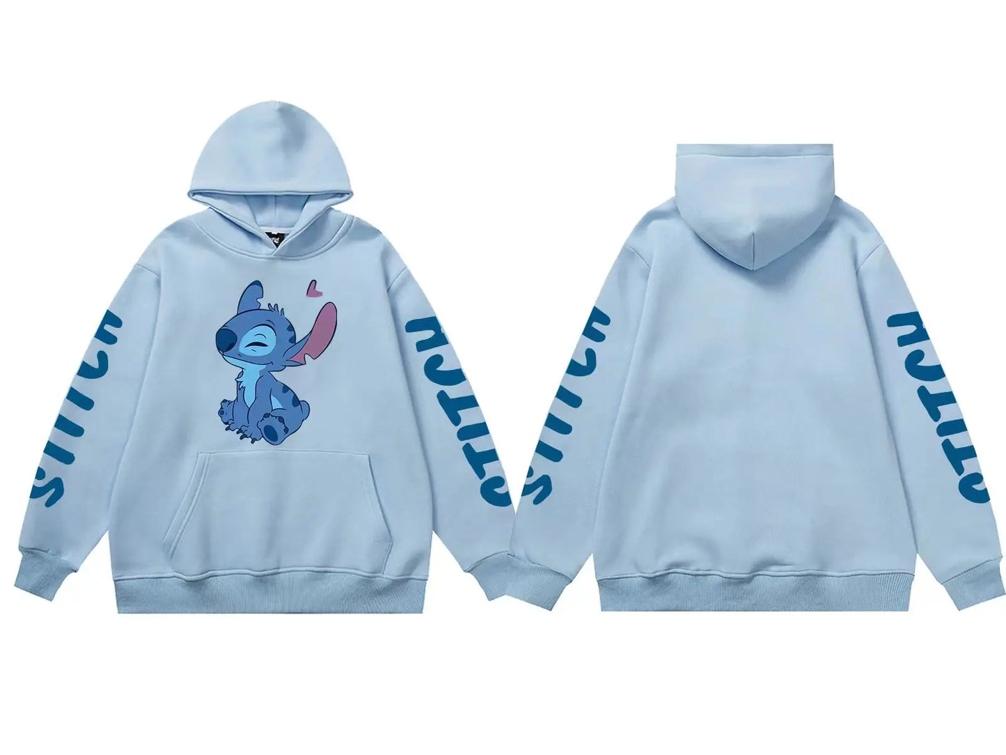 Disney Hoodie Fashion Stitch Angel Monster Letter Cartoon Sweatshirt Pullover Cute Harajuku Unisex Women's Pocket Top