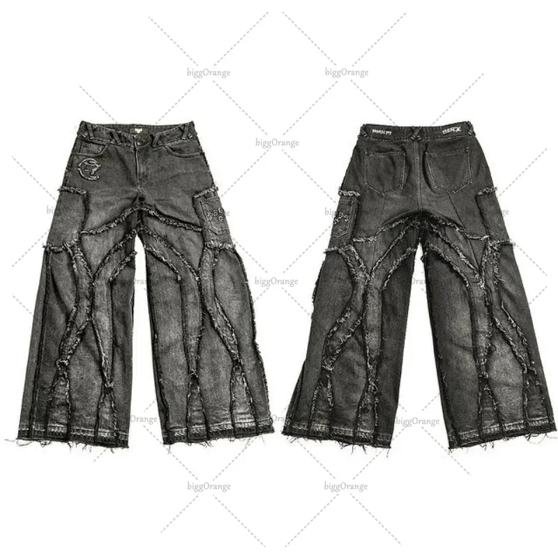 Y2k Old Washed Men's Hip Hop Oversized Jeans 2023 New Fashion Casual Punk Rock Loose Straight Wide Leg Pants Streetwear