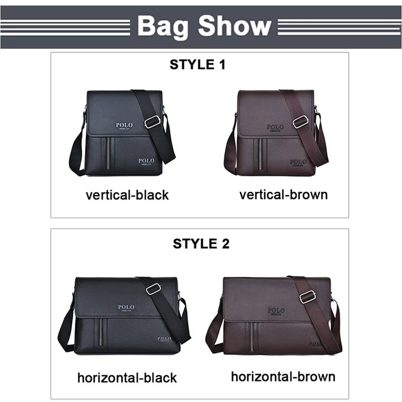 Business Men Black Shoulder Bags Crossbody PU Leather Handbag Capacity Retro Messenger Bag