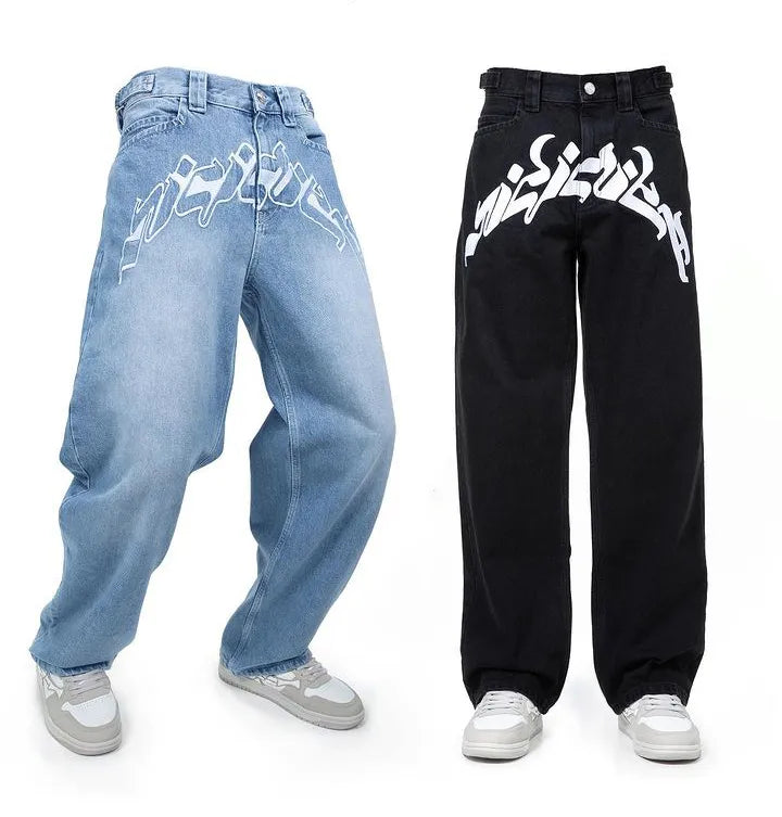 Baggy Jeans Harajuku Hip Hop Straight Wide Leg Pants Oversized Print Y2k Men’s Jeans Casual Mopping Black Jeans Hot Streetwear