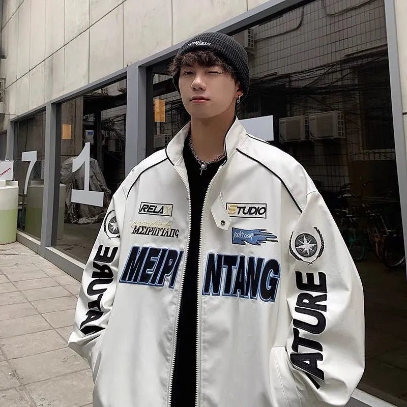 American style jacket men street motorcycle clothing hiphop trendy brand ruffian handsome y2k top men clothing leather jacket