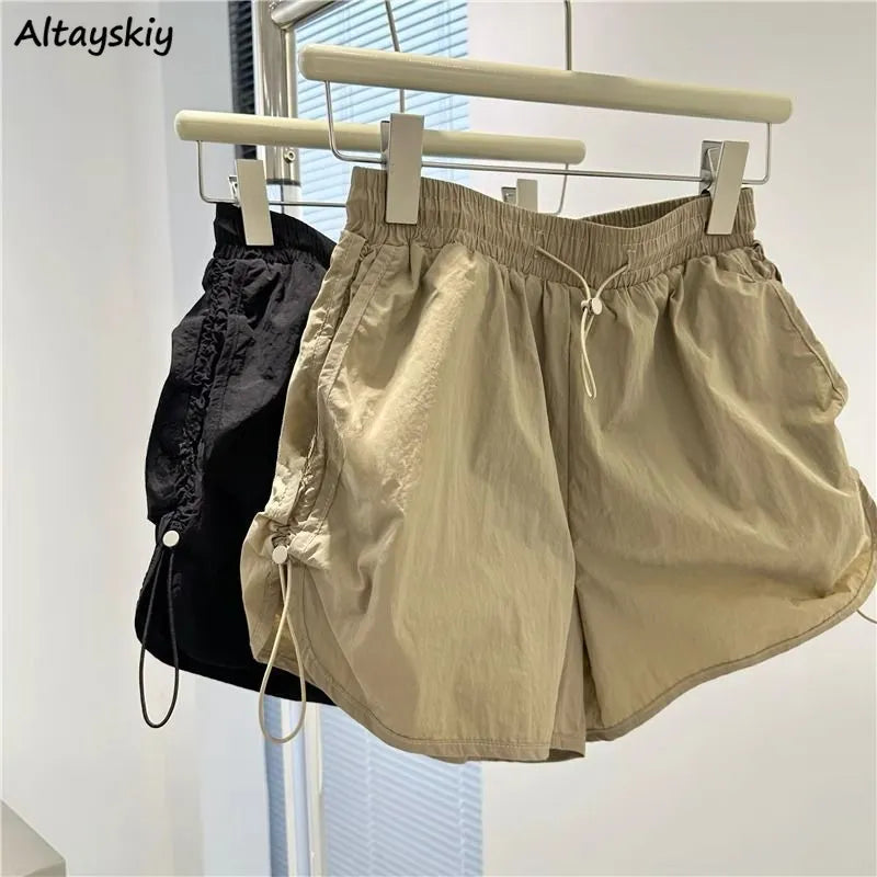 Summer Loose Shorts Women Casual Harajuku Quick Dry Korean Style Safari Solid Drawstring Hot Girls American Retro Vintage Bottom